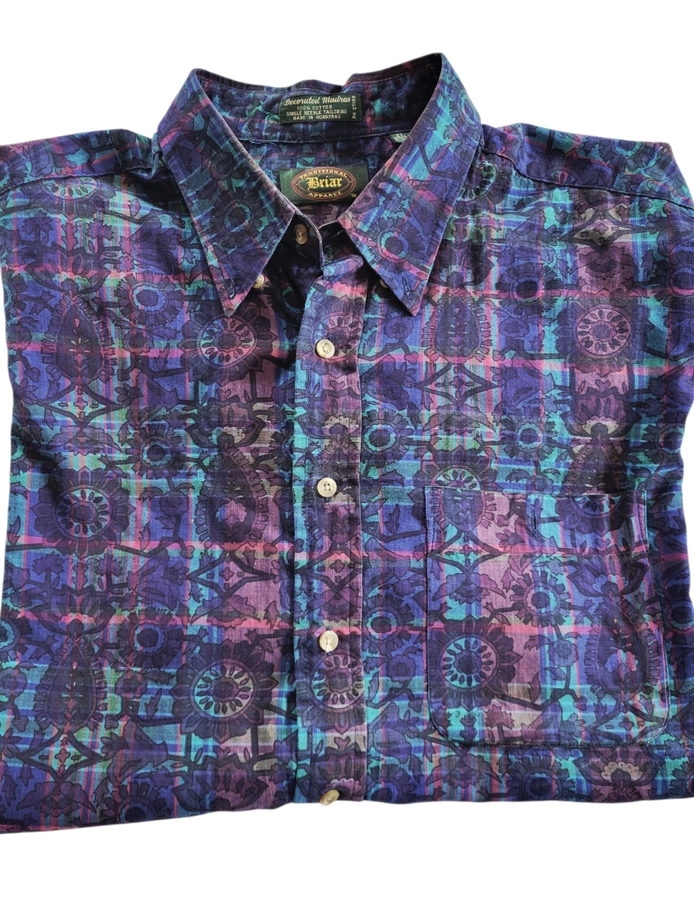 Vintage Traditional Briar Apparel Mens XL Decorated Madras Shirt 100% Cotton